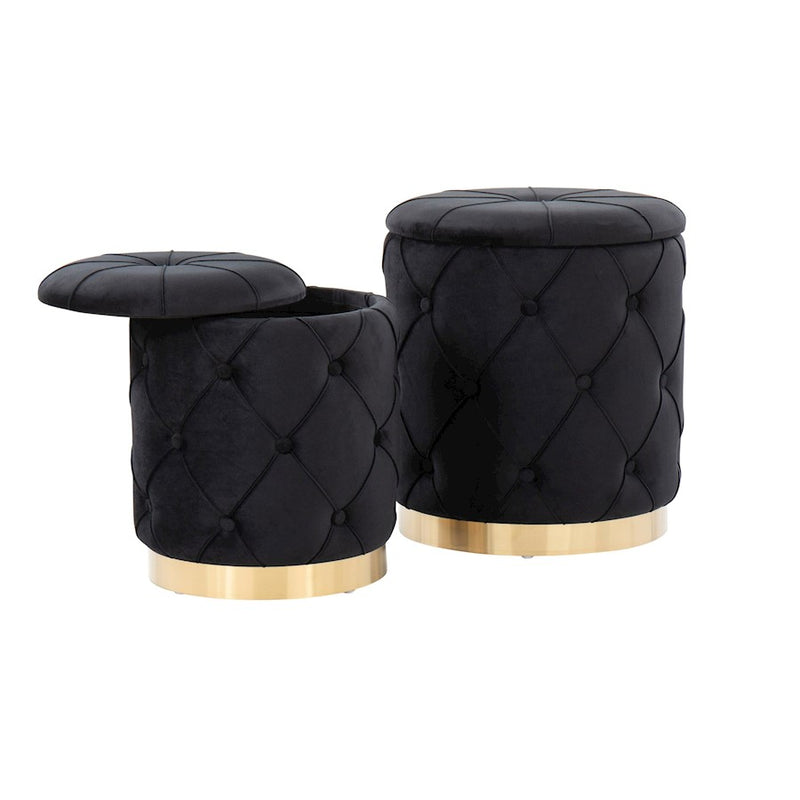 LumiSource Marche Nesting Ottoman Set, Gold Metal/Black Velvet