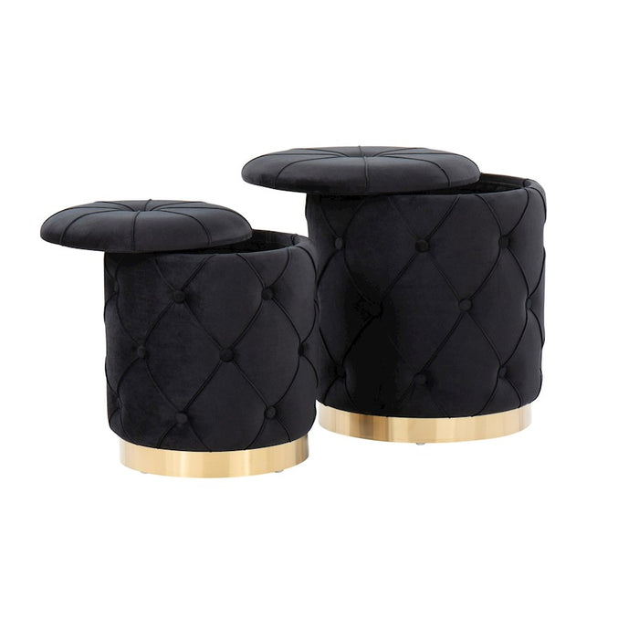 LumiSource Marche Nesting Ottoman Set, Gold Metal/Black Velvet