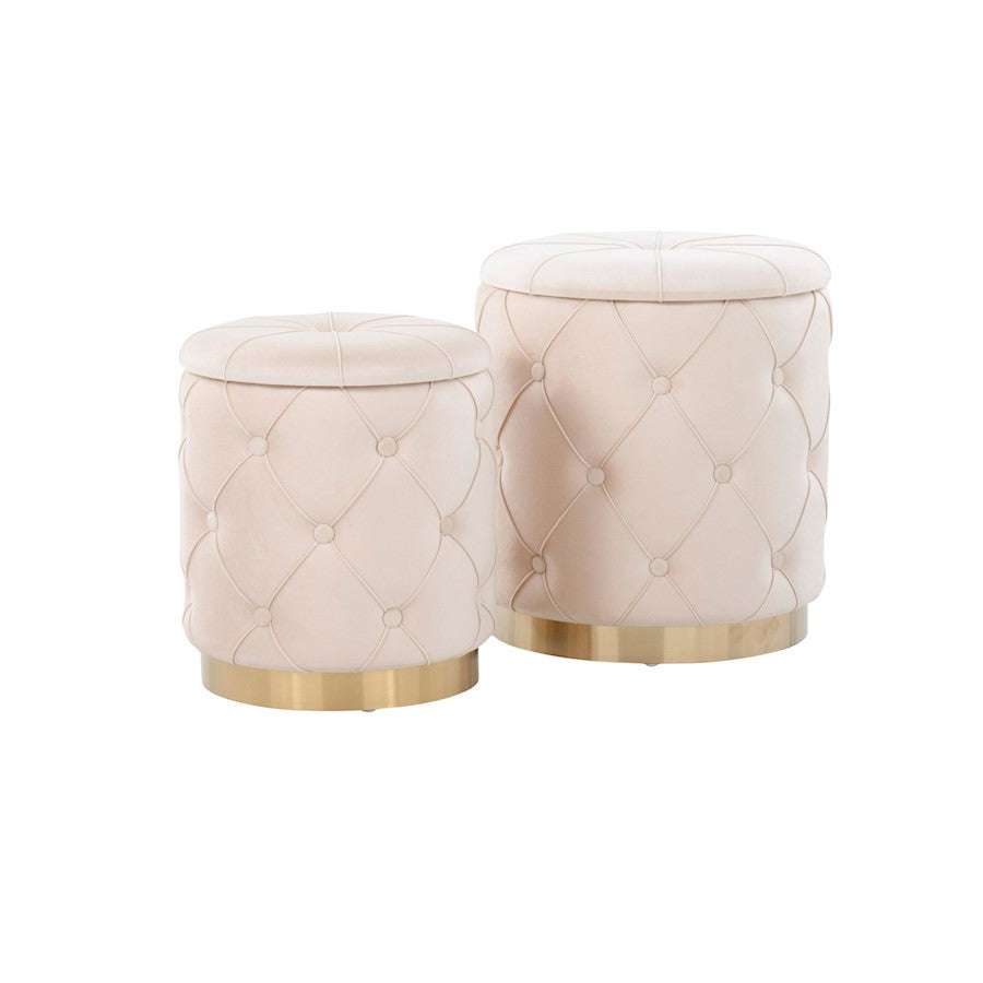 LumiSource Marche Nesting Ottoman Set, Gold Metal/Cream Velvet - OT2-MARCHEAUVCR