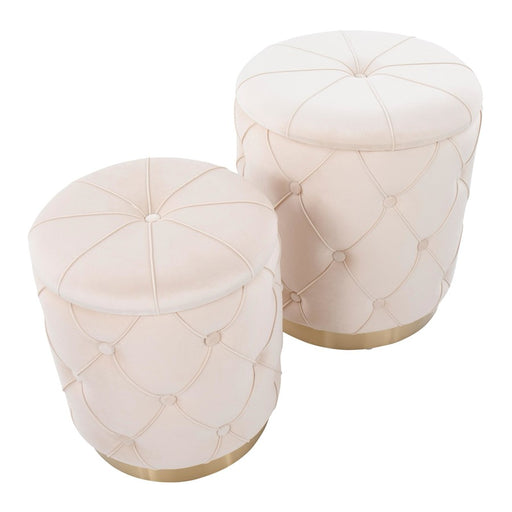 LumiSource Marche Nesting Ottoman Set, Gold Metal/Cream Velvet