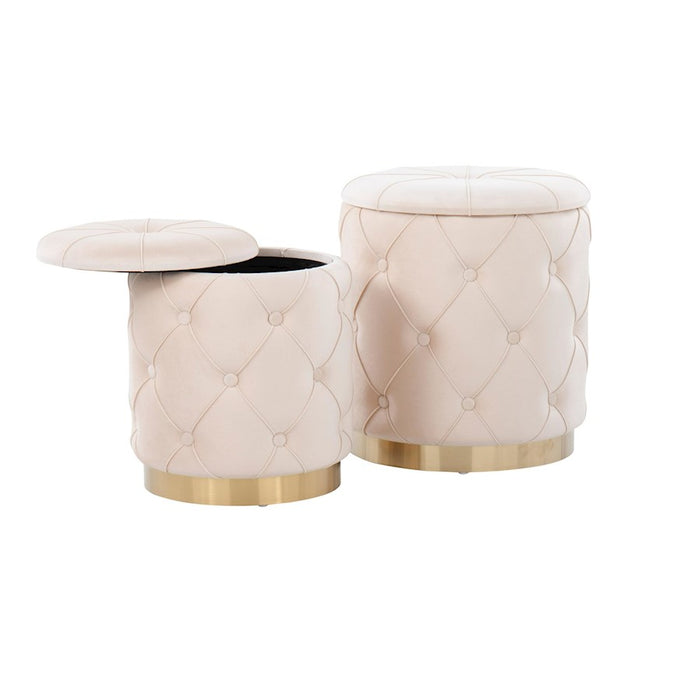 LumiSource Marche Nesting Ottoman Set, Gold Metal/Cream Velvet