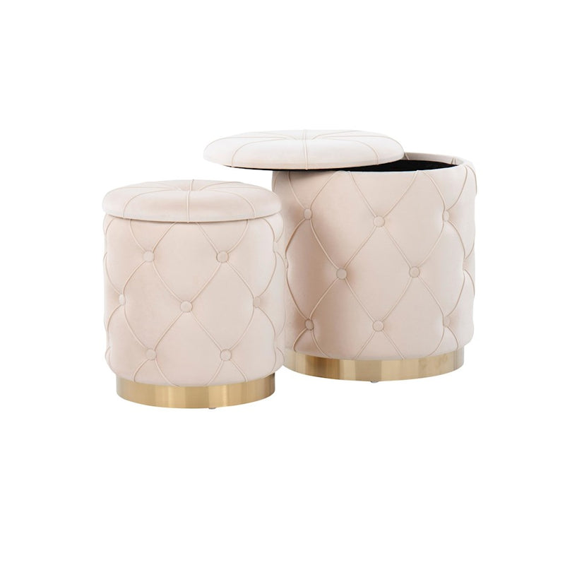 LumiSource Marche Nesting Ottoman Set, Gold Metal/Cream Velvet