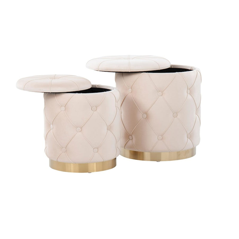 LumiSource Marche Nesting Ottoman Set, Gold Metal/Cream Velvet