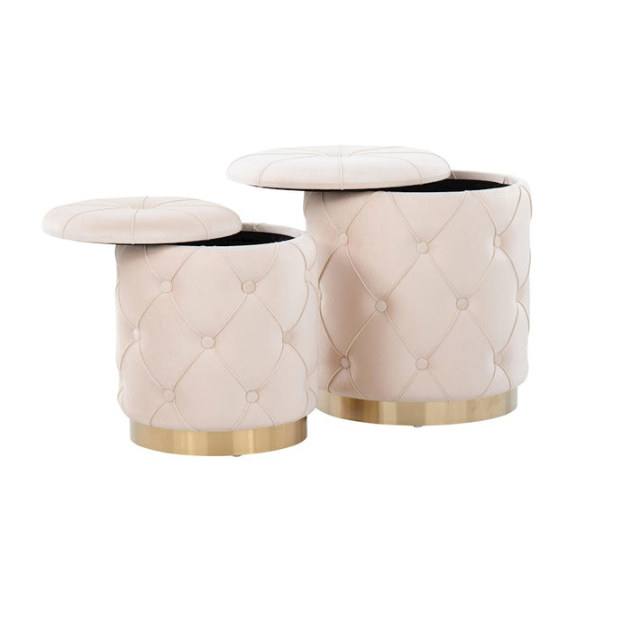 LumiSource Marche Nesting Ottoman Set, Gold Metal/Cream Velvet