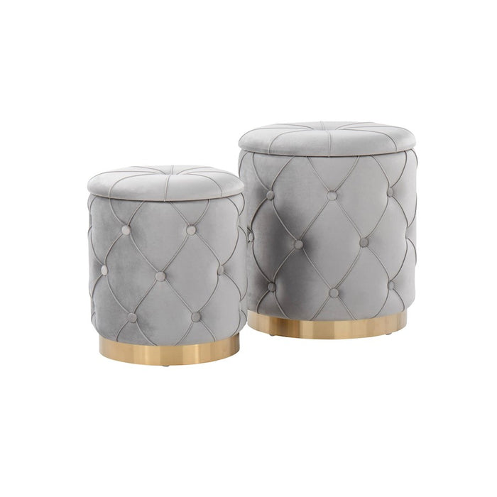 LumiSource Marche Nesting Ottoman Set, Gold/Silver Velvet - OT2-MARCHEAUVSV