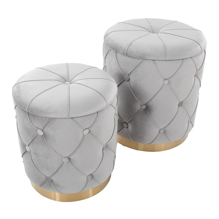 LumiSource Marche Nesting Ottoman Set, Gold/Silver Velvet