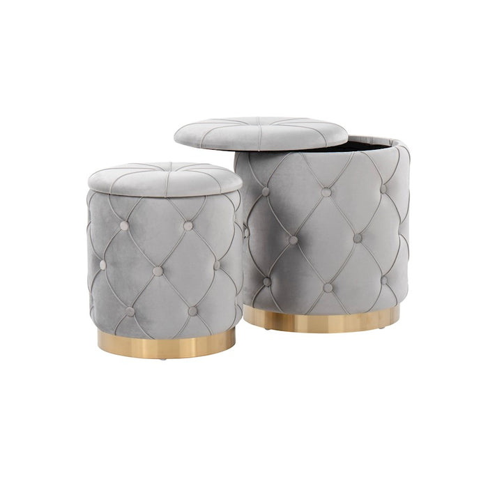 LumiSource Marche Nesting Ottoman Set, Gold/Silver Velvet