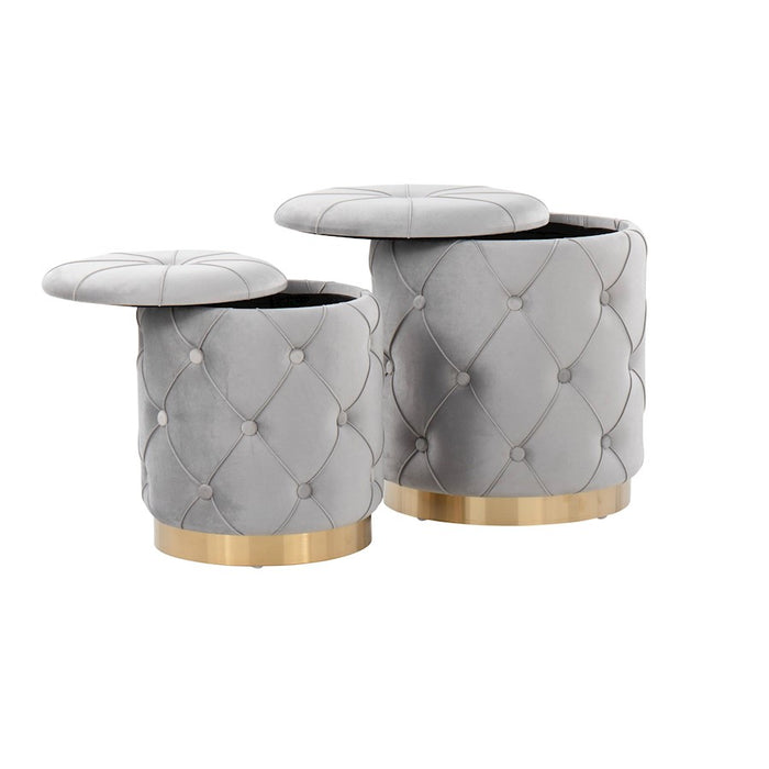 LumiSource Marche Nesting Ottoman Set, Gold/Silver Velvet