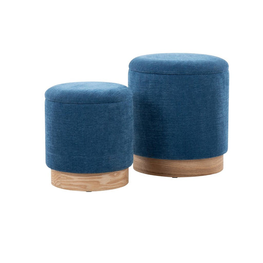 LumiSource Marla Nesting Ottoman Set, Natural Wood/Blue Fabric - OT2-MARLANABU