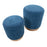 LumiSource Marla Nesting Ottoman Set, Natural Wood/Blue Fabric