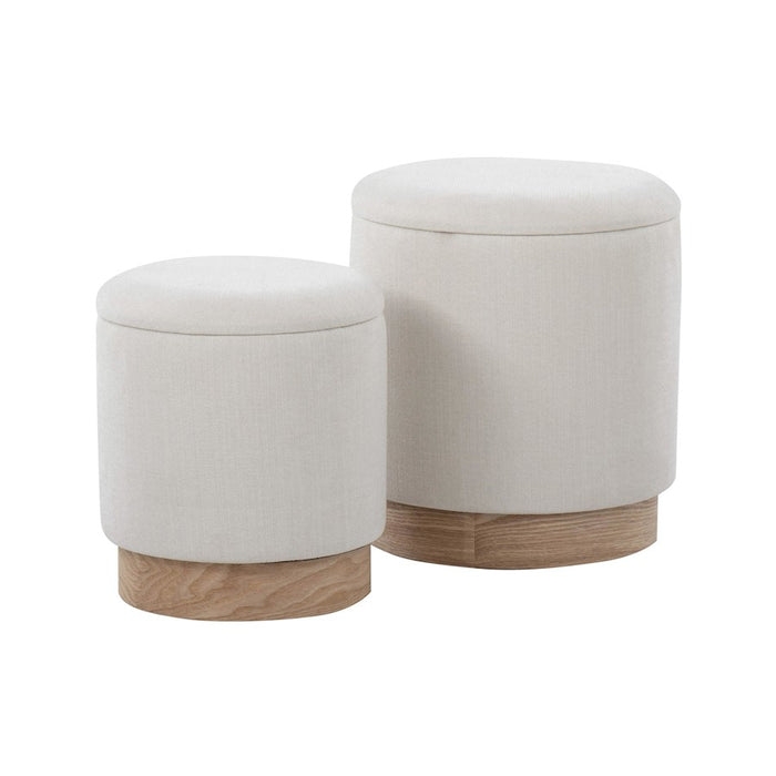 LumiSource Marla Nesting 7" Ottoman Set, Natural Wood/Cream - OT2-MARLANACR