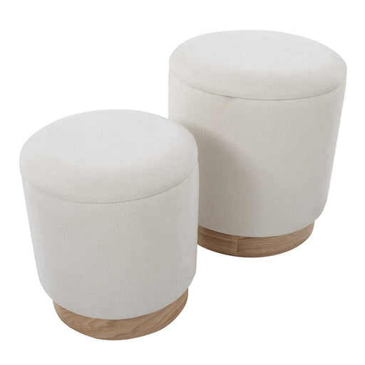 LumiSource Marla Nesting 7" Ottoman Set, Natural Wood/Cream