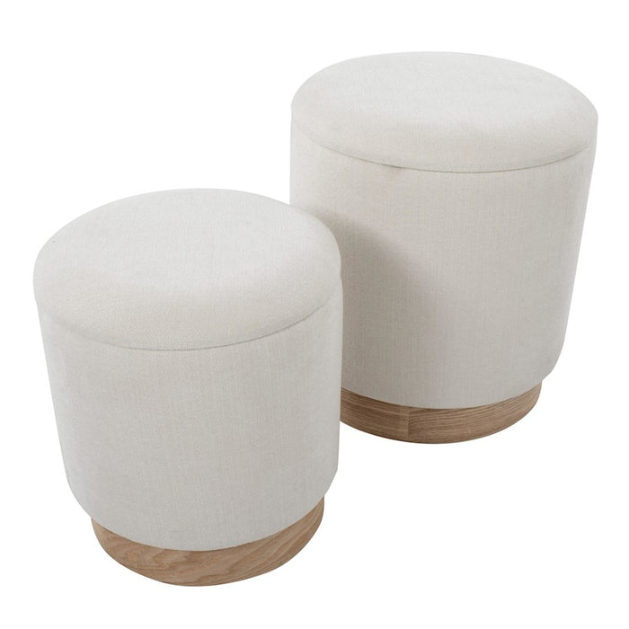LumiSource Marla Nesting 7" Ottoman Set, Natural Wood/Cream