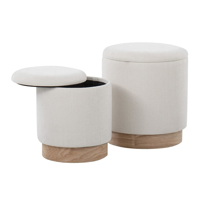 LumiSource Marla Nesting 7" Ottoman Set, Natural Wood/Cream