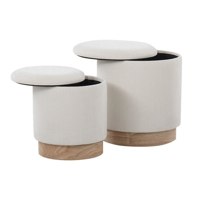LumiSource Marla Nesting 7" Ottoman Set, Natural Wood/Cream