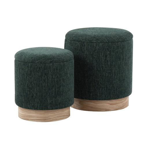 LumiSource Marla Nesting Ottoman Set, Natural Wood/Green Fabric - OT2-MARLANAGN