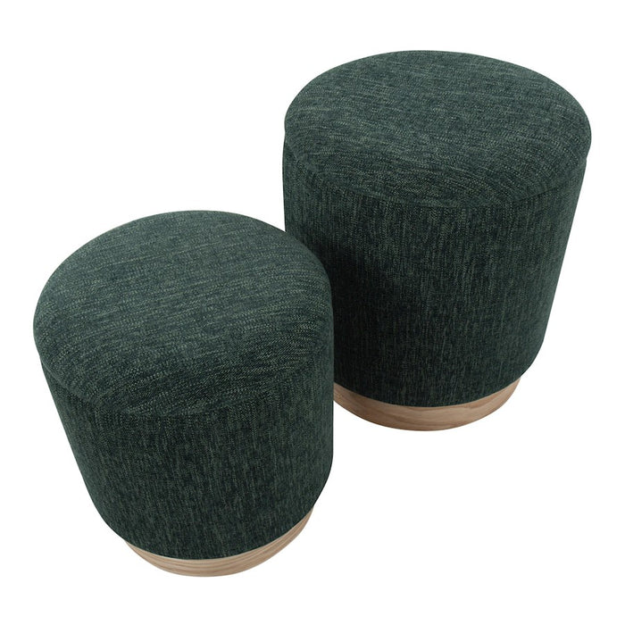 LumiSource Marla Nesting Ottoman Set, Natural Wood/Green Fabric