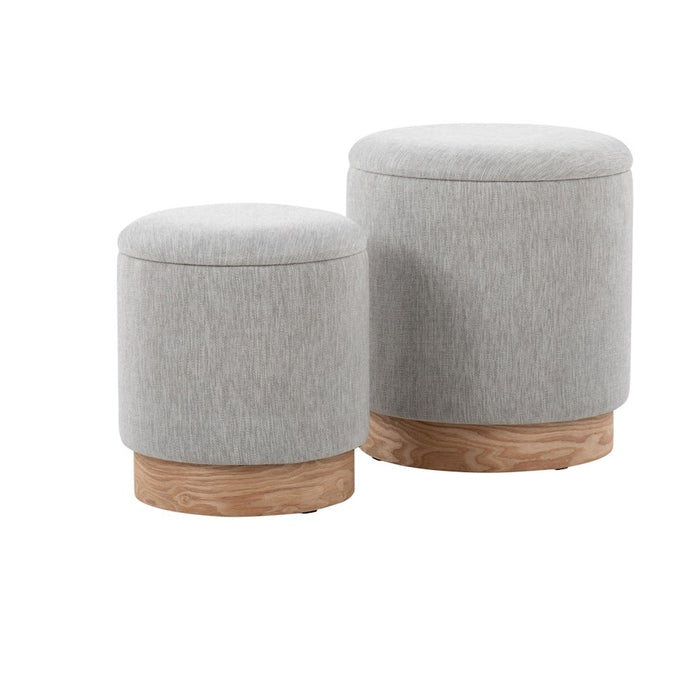 LumiSource Marla Nesting 7" Ottoman Set, Natural Wood/Grey - OT2-MARLANALGY