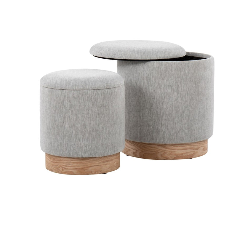 LumiSource Marla Nesting 7" Ottoman Set, Natural Wood/Grey