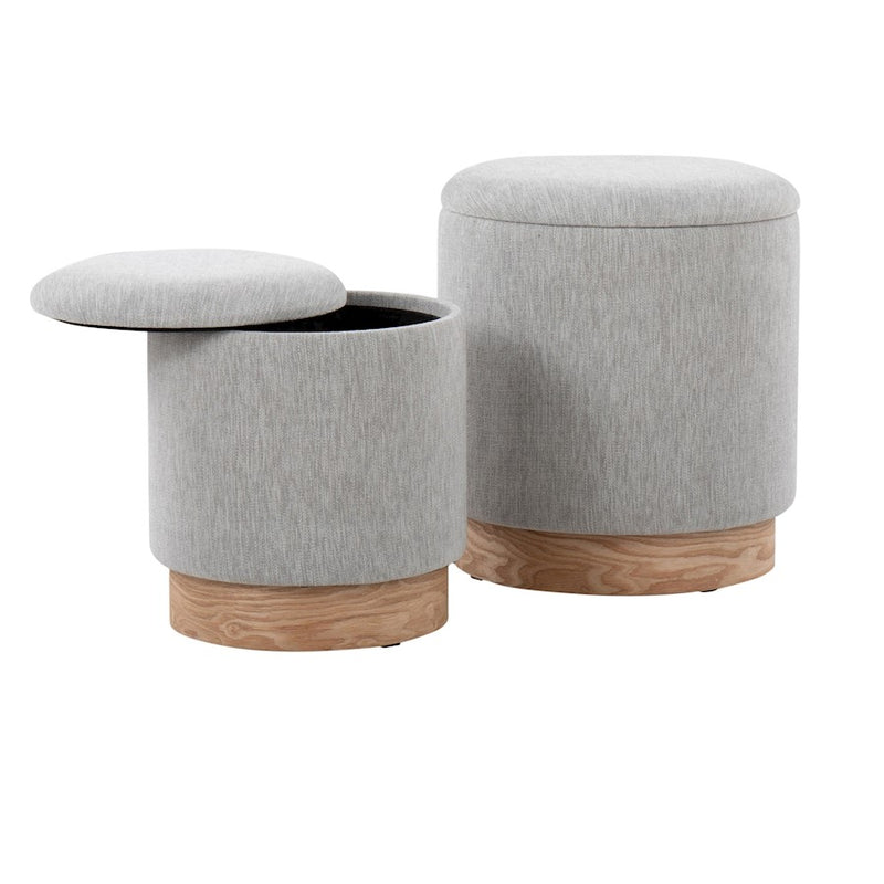 LumiSource Marla Nesting 7" Ottoman Set, Natural Wood/Grey