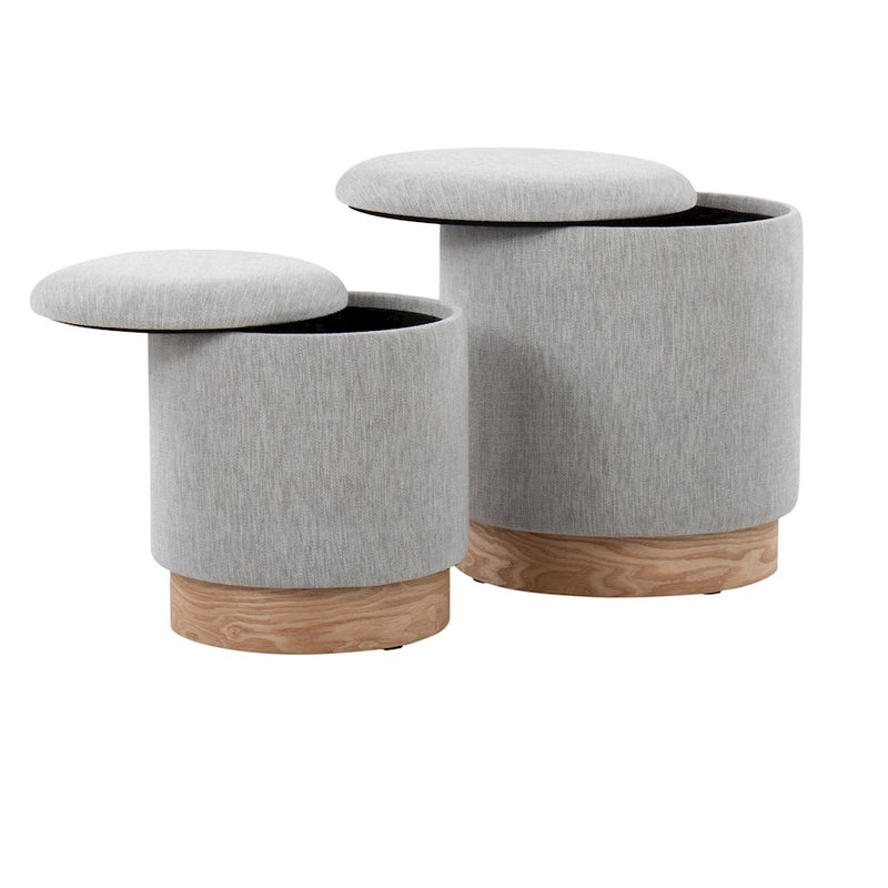 LumiSource Marla Nesting 7" Ottoman Set, Natural Wood/Grey