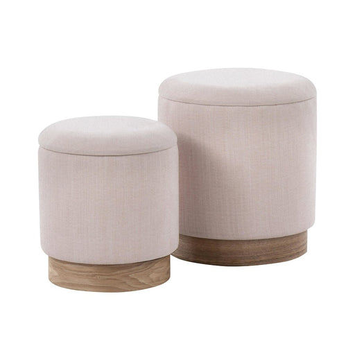 LumiSource Marla Nesting Ottoman Set, Natural Wood/Pink Fabric - OT2-MARLANAPK
