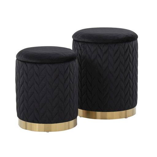 LumiSource Marla Quilted Ottoman Set, Gold/Black Velvet - OT2-MARLAQLTAUVBK