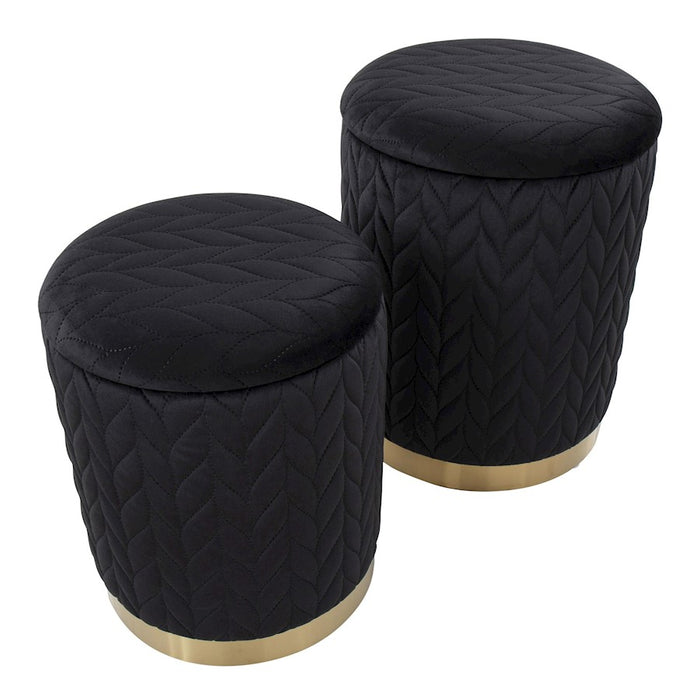 LumiSource Marla Quilted Ottoman Set, Gold/Black Velvet