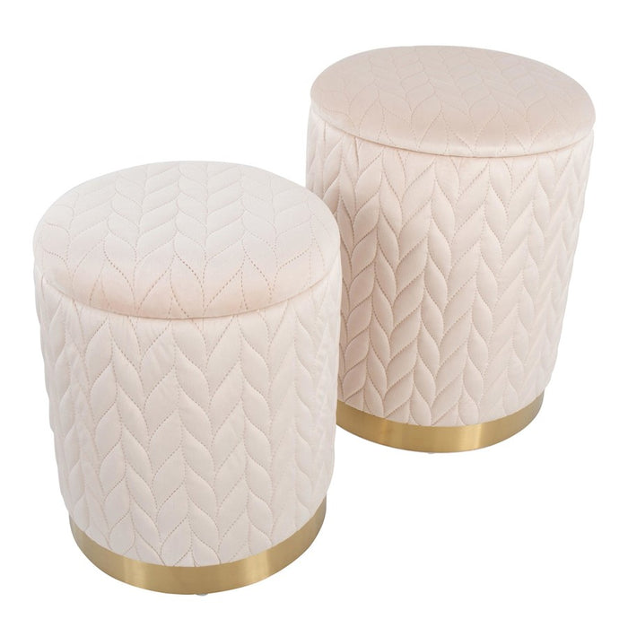 LumiSource Marla Quilted Ottoman Set, Gold/Cream Velvet