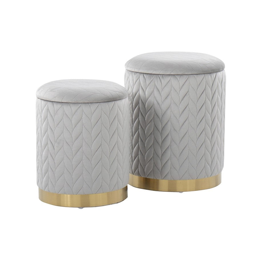 LumiSource Marla Quilted Ottoman Set, Gold/Silver Velvet - OT2-MARLAQLTAUVSV