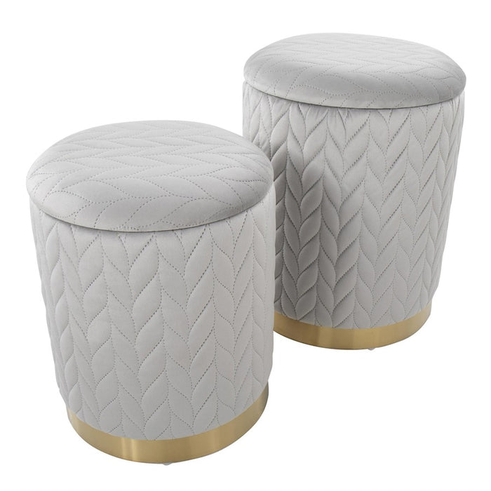 LumiSource Marla Quilted Ottoman Set, Gold/Silver Velvet