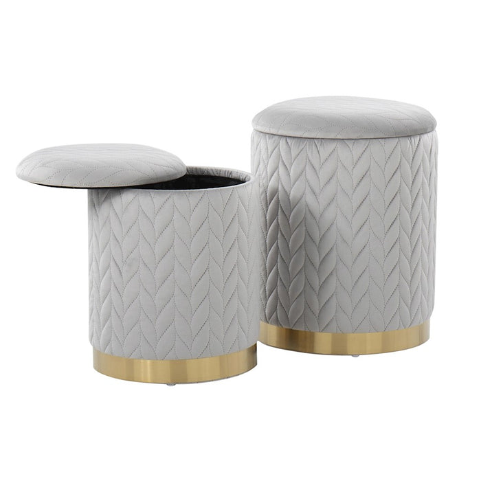 LumiSource Marla Quilted Ottoman Set, Gold/Silver Velvet