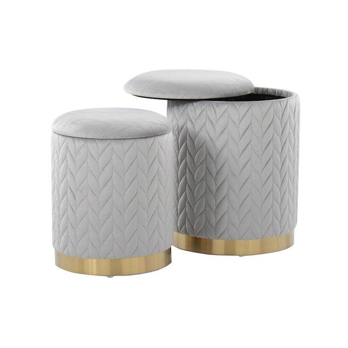 LumiSource Marla Quilted Ottoman Set, Gold/Silver Velvet