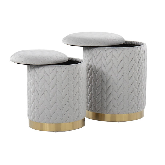 LumiSource Marla Quilted Ottoman Set, Gold/Silver Velvet
