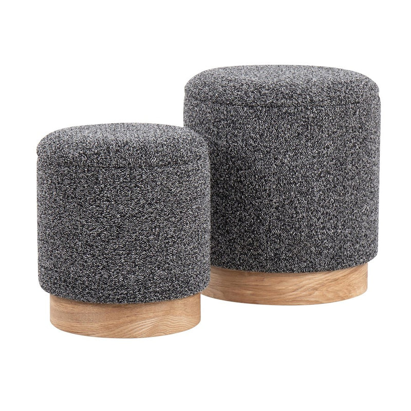 LumiSource Marla Nesting Ottoman Set | Natural Wood and Black Fabric | Living Room & Bedroom Accent Seating | Model OT2-MARLATERRYNABK