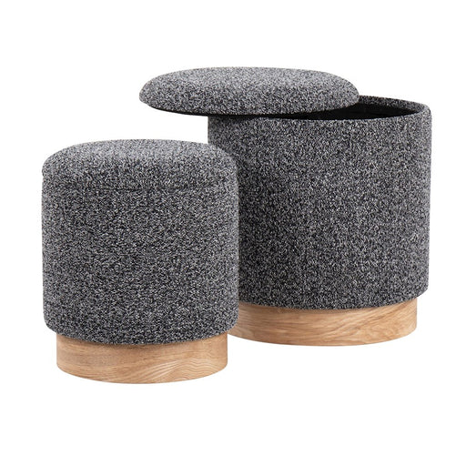 LumiSource Marla Nesting Ottoman Set, Natural Wood/Black