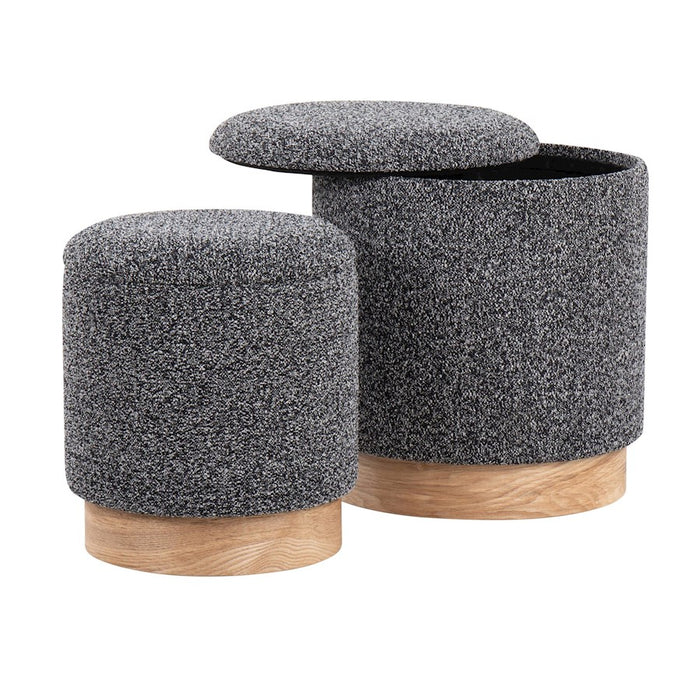 LumiSource Marla Nesting Ottoman Set, Natural Wood/Black