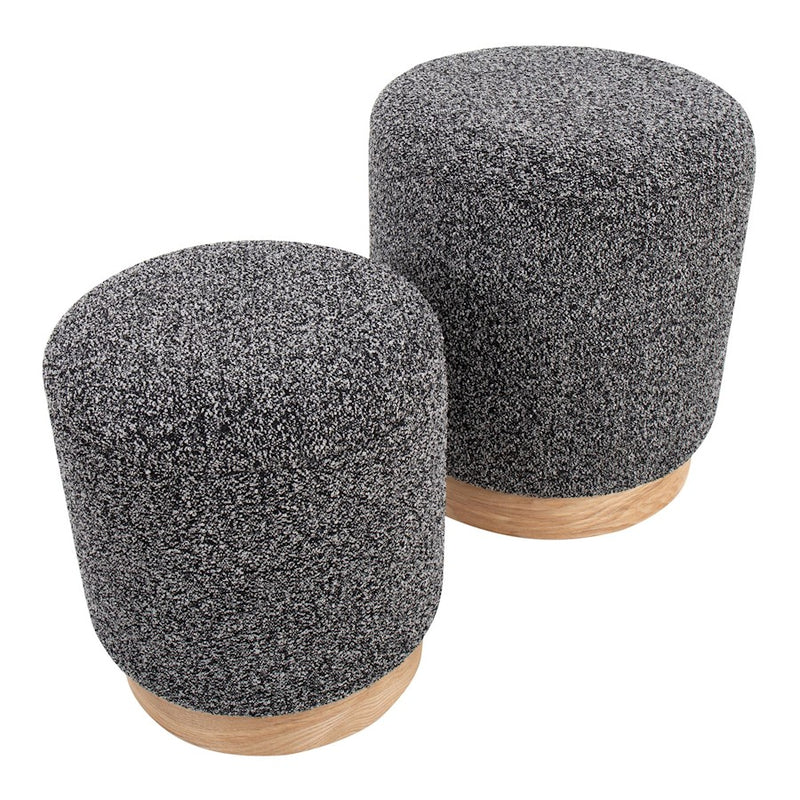 LumiSource Marla Nesting Ottoman Set | Natural Wood and Black Fabric | Living Room & Bedroom Accent Seating | Model OT2-MARLATERRYNABK