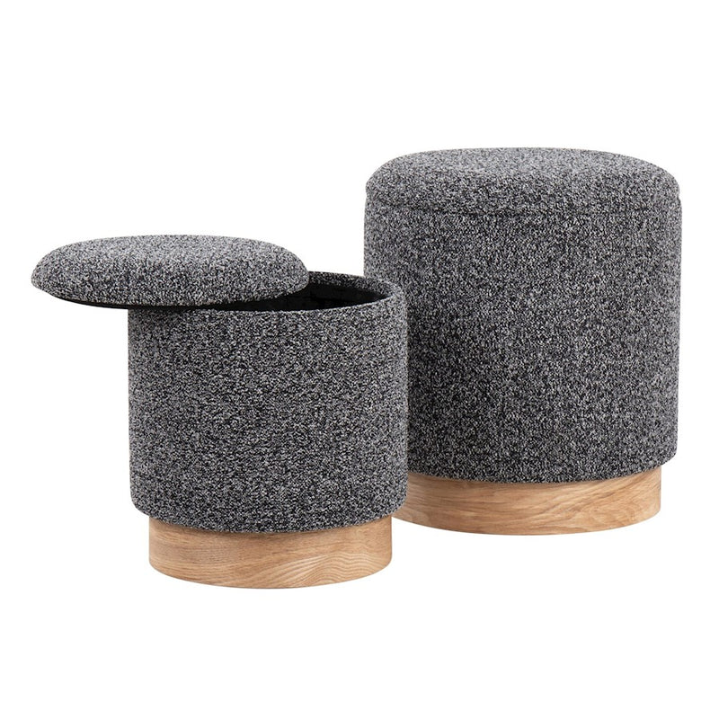 LumiSource Marla Nesting Ottoman Set, Natural Wood/Black
