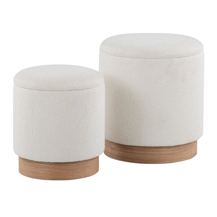LumiSource Marla Nesting 9" Ottoman Set, Natural Wood/Cream - OT2-MARLATERRYNACR