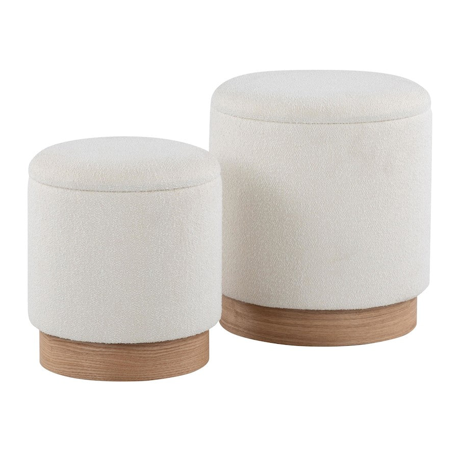LumiSource Marla Nesting 9" Ottoman Set, Natural Wood/Cream - OT2-MARLATERRYNACR
