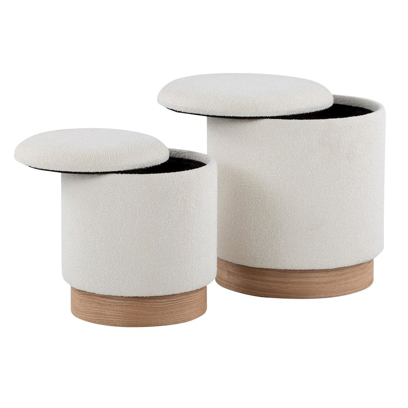 LumiSource Marla Nesting 9" Ottoman Set, Natural Wood/Cream