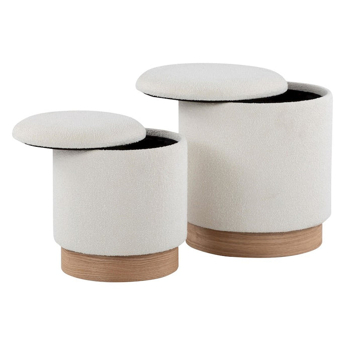LumiSource Marla Nesting 9" Ottoman Set, Natural Wood/Cream