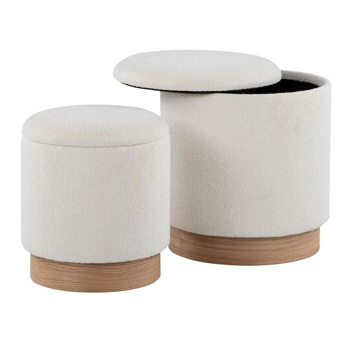 LumiSource Marla Nesting 9" Ottoman Set, Natural Wood/Cream
