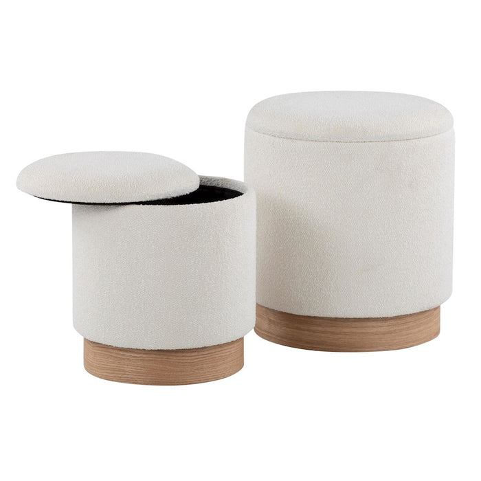 LumiSource Marla Nesting 9" Ottoman Set, Natural Wood/Cream