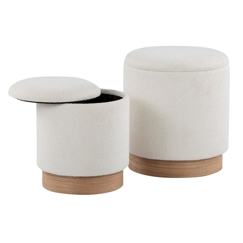 LumiSource Marla Nesting Ottoman Set | Natural Wood & Cream Terry Cloth | Living Room & Bedroom Seating | Model OT2-MARLATERRYNACR