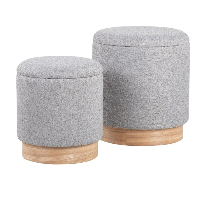 LumiSource Marla Nesting 9" Ottoman Set, Natural Wood/Grey - OT2-MARLATERRYNALGY