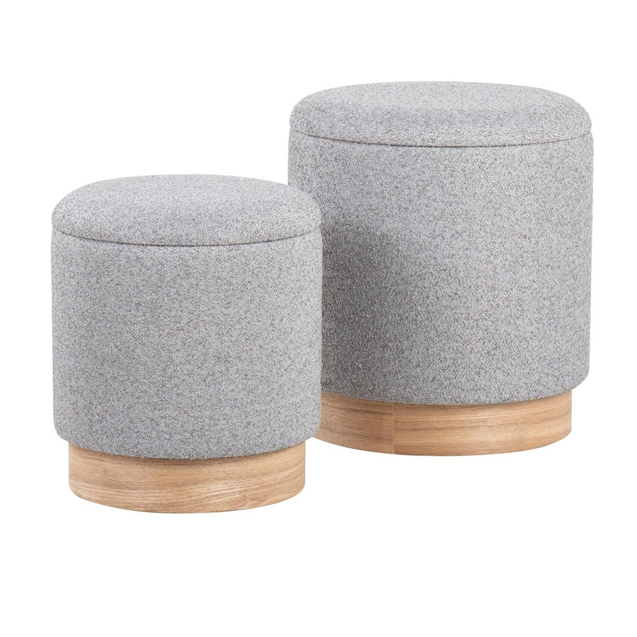 LumiSource Marla Nesting 9" Ottoman Set, Natural Wood/Grey - OT2-MARLATERRYNALGY
