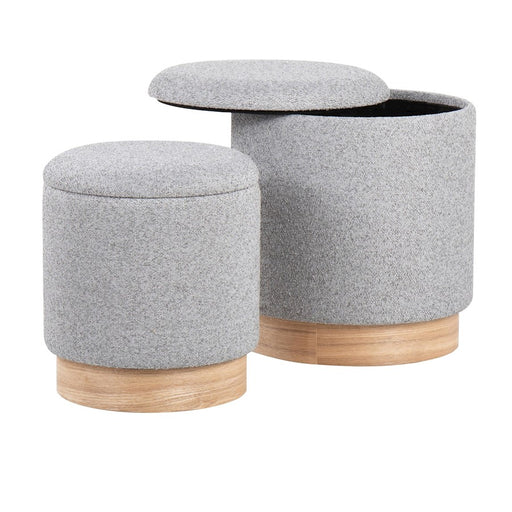 LumiSource Marla Nesting 9" Ottoman Set, Natural Wood/Grey