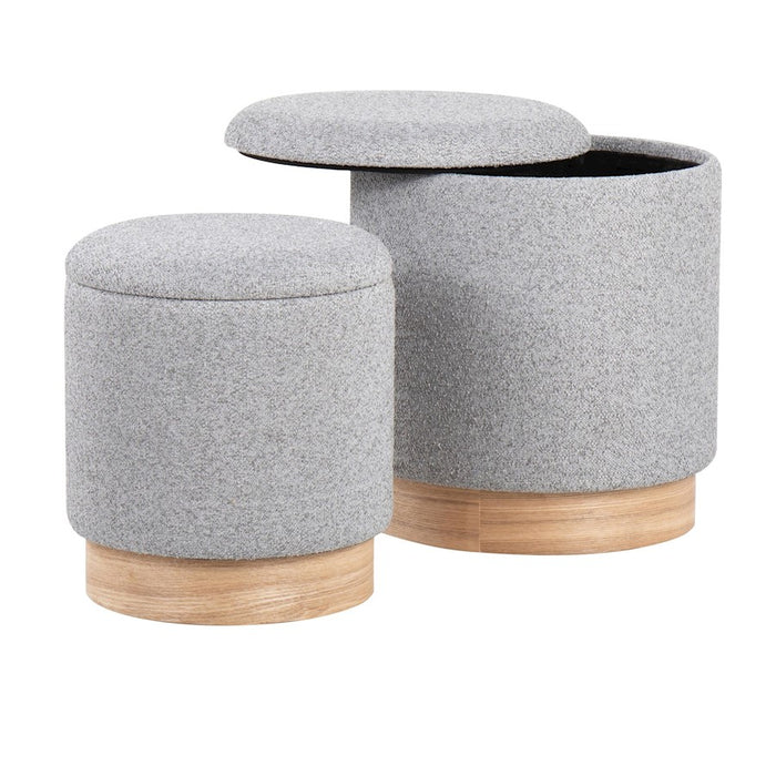 LumiSource Marla Nesting 9" Ottoman Set, Natural Wood/Grey